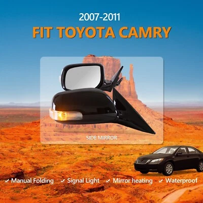 For 2007-2011 Toyota Camry Side Mirrors Folding Pair Black LED Rear View 5 Pins - Image 1 of 4