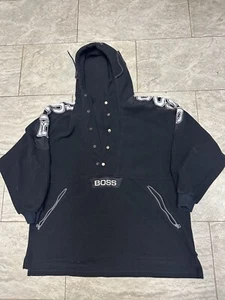 Vintage Hugo BOSS Black Hood Pullover Snap Button Sweatshirt 90s Y2K Adult XXL - Picture 1 of 9