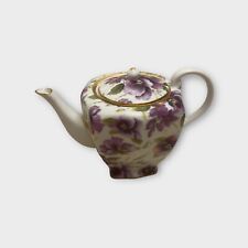 Vintage Nantucket Mini Floral Tea Pot  with Gold Rim & Purple Pansies