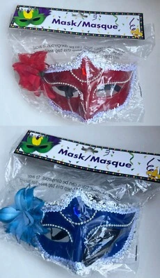 Lote de 2 Mascarada Mardi Gras Máscara Encaje ROJO Y AZUL Cosplay Disfraz Halloween Foto 1 de 4