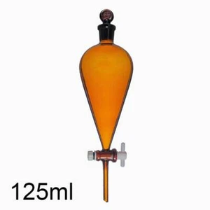 125ml Amber Separatory Filter Funnels PTFE Piston Laboratory Glassware - Picture 1 of 1