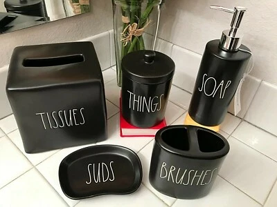 Conjunto de vaidade Rae Dunn banheiro banheiro saboneteira dispensador caixa de tecido - Imagem 1 de 4