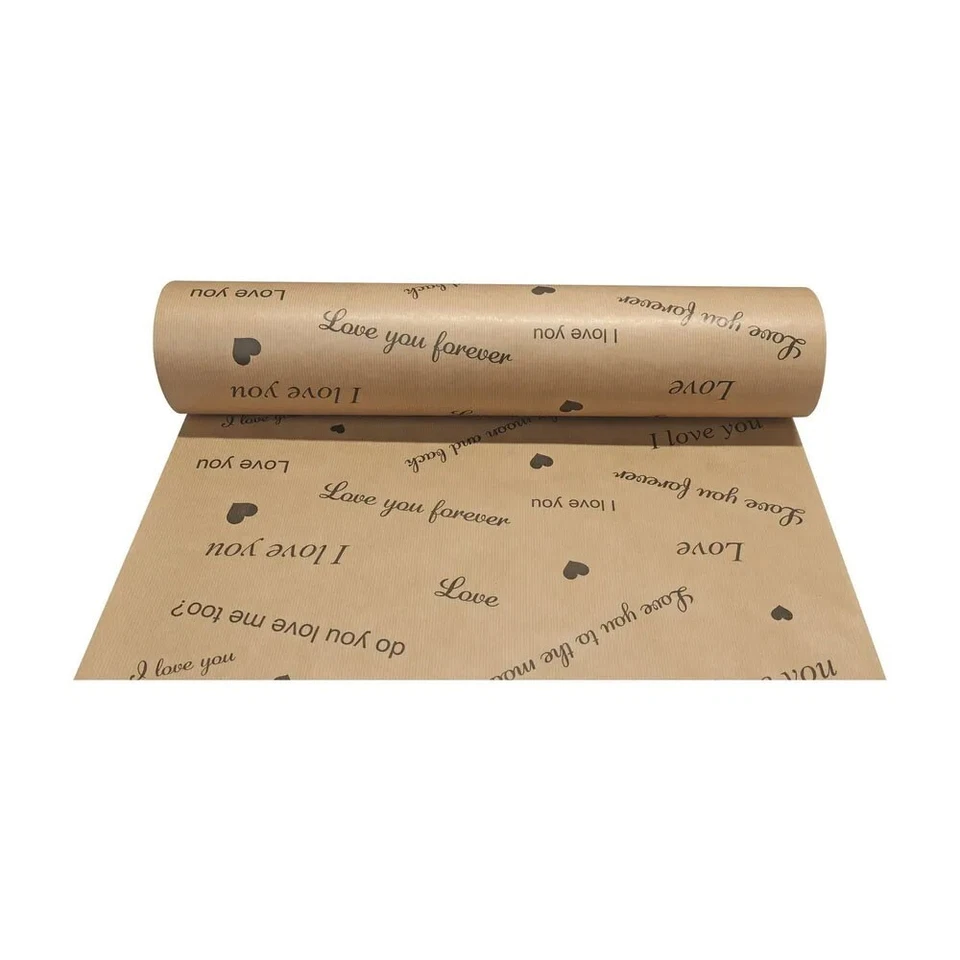 Kraft Paper Roll 50cm Wide 100m Roll Natural with Love Messages Black Print - Image 1 of 1