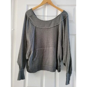 Free People Sage Green thermal top size XS Waffle knit Oversized - Picture 1 of 9