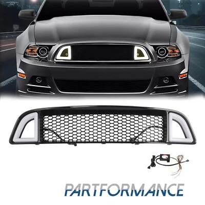 Front Bumper Upper Hood Mesh Grille W/LED Light For 2013-2014 Ford Mustang - Image 1 of 4
