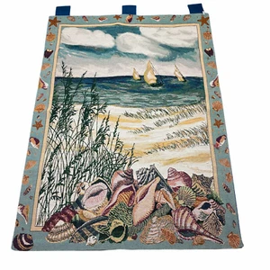 Ocean Breeze Seashells Shoreline Sailboats Tapestry Wall Hanging - Picture 1 of 1