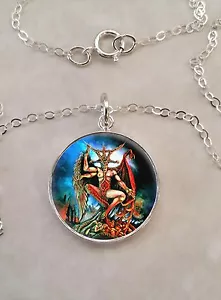Sterling Silver 925 Necklace Baphomet Satan Devil Satanism Demon - Picture 1 of 4