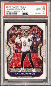 2020 Lamar Jackson PSA 10 GEM MT White Sparkle Prizm SSP #37 Ravens INVEST