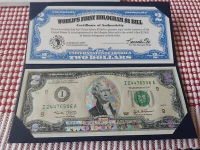 WORLDS FIRST Double Sided - Holographic $2 Bill COA From Morgan Mint - Image 1 of 4