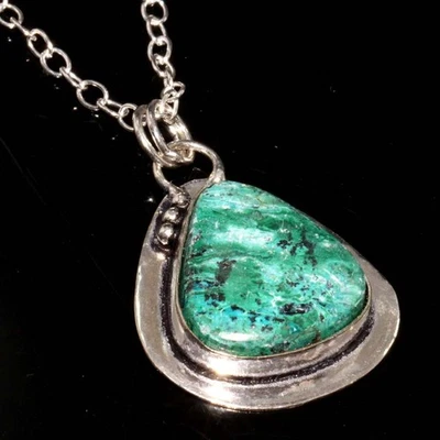 Enorme Collar Chapado en Plata 925 Crisocola Malaquita 18" Oficina Fiesta Regalo GW Foto 1 de 3