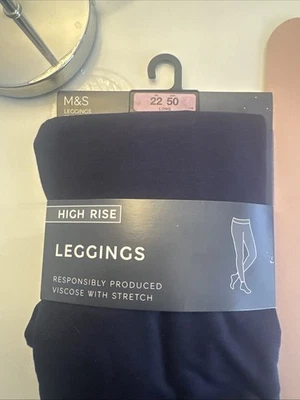 M&S High Waisted Leggings viscose with stretch NAVY BNWT size 22 LONG M&S  - Image 1 of 4