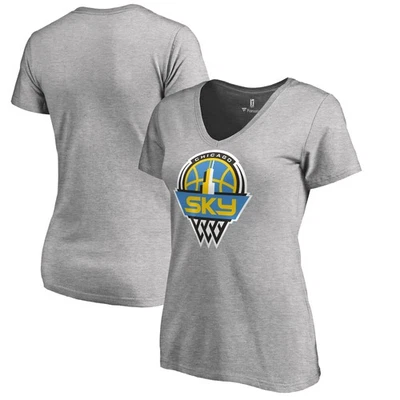 Women's Heathered Gray Chicago Sky Primary Logo V-Neck T-Shirt - Image 1 of 3