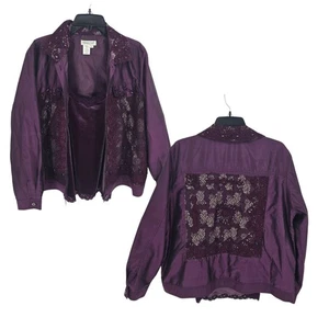 Coldwater Creek Mujer Talla 1X Mezcla Seda Morado Floral Encaje Crochet Superposición 2 piezas - Imagen 1 de 13