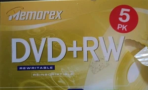 MEMOREX DVD+RW, 4x 4.7 GB 120 min, 5 pack, Standard Jewel Case, New Sealed - Picture 1 of 2