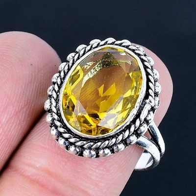 黄水晶 925 镀银手工戒指 美国尺寸 8.5 — 第 1/3 张图片