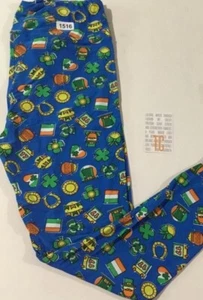 New Lularoe St Patricks TC Size 12-18. Blue Leggings With Irish Flag. - Picture 1 of 2
