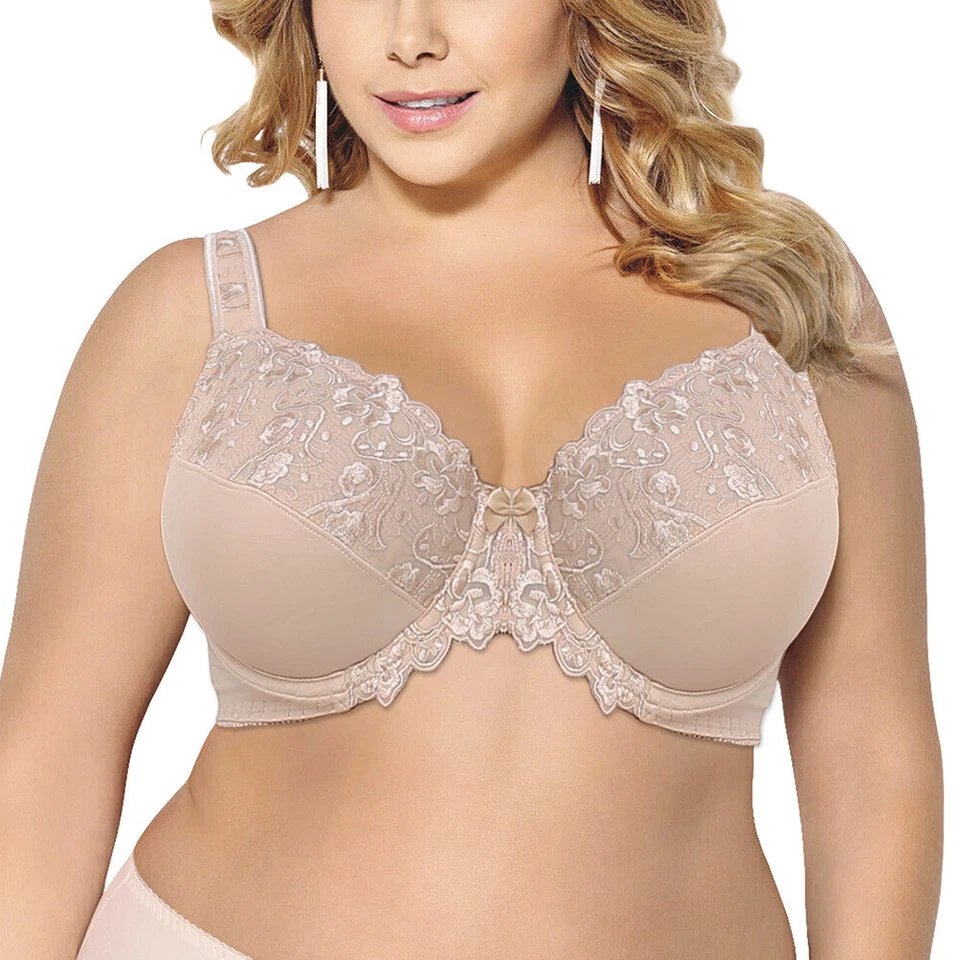 Ladies Embroidered Lace Full Cup Bra Underwired Firm Hold Large Bosom Plus Size - Image 1 of 4