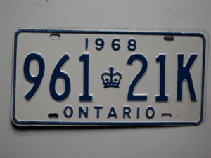1968 ONTARIO CANADA License Plate 961 21K Can - Picture 1 of 1