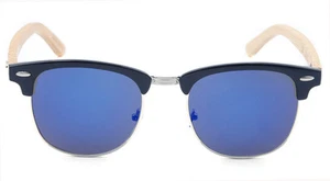 Eco Bamboo Hand Made Mens Womens Classic Blue Clubmaster Way fay Sunglasses - Picture 1 of 16