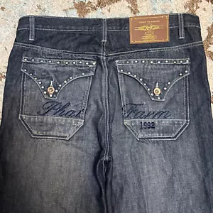 Vintage Phat Farm Studded Spellout Jeans Size 36x32 Baggy Y2K - Picture 1 of 9