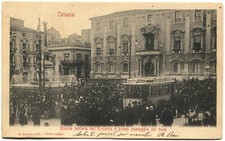 CATANIA, Nuova fontana dell'Elefante e primo passaggio del TRAM, 1905, Modiano