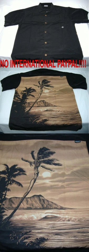 New Mens Rick RIETVELD LARGE Diamond Head Black Button Camp Shirt $62 Last Units - Image 1 of 1