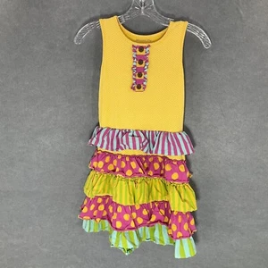 Mustard Pie Dress Girls 8 Lace Ruffle Sleeveless Tiered Button Country Twirl - Picture 1 of 9