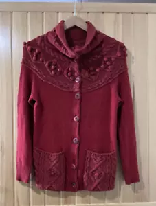 Anthropologie Sleeping On Snow Cable Pom Cardigan Red Women’s S Wool Camel NWT - Picture 1 of 11