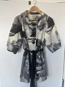Anthropologie Elevenses 100% Cotton Big Floral Lined Coat Size 8 Gray & Black - Picture 1 of 15