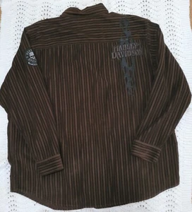 Harley Davidson Mens Corduroy Long Sleeve Shirt Brown Stripes Embroidered Sz 3XL - Picture 1 of 23