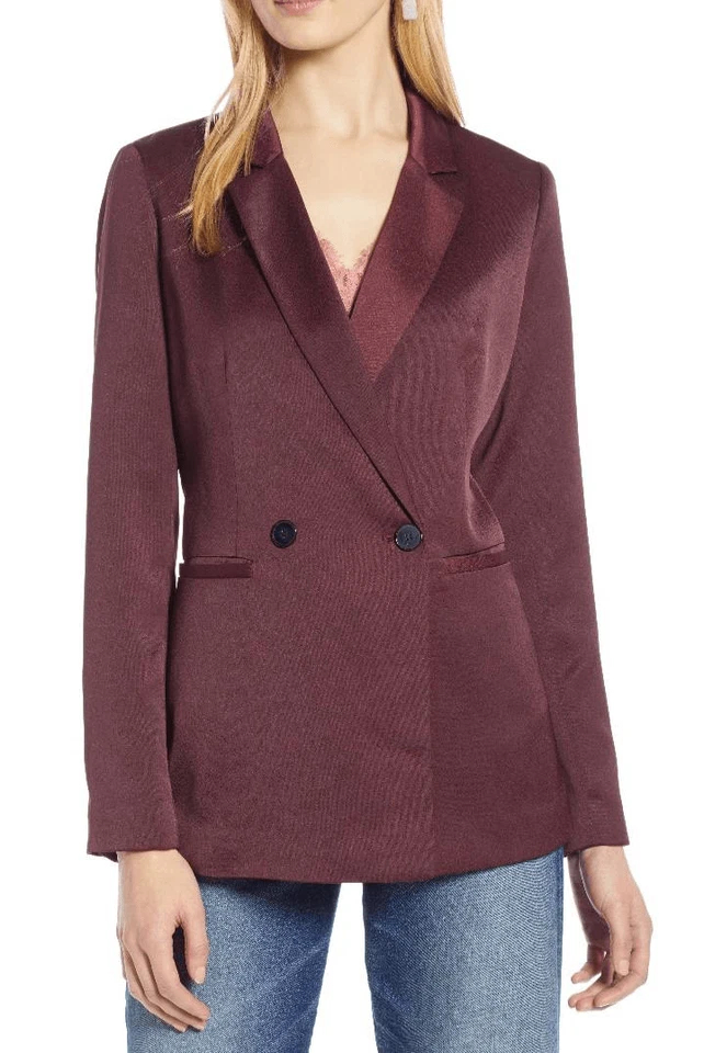 BLAZER HALÓGENO BORGOÑA SATINADO TALLA XS USADO EN EXCELENTE ESTADO. Foto 1 de 4