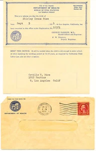 LOT #11 BIRTH NOTICE SHIRLEY IRENE RICE - 1931- MARTIN McDONALD RICE FAMILIES - Picture 1 of 2
