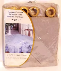 Jacquard Damask Taupe York Tablecloth 70" Round 4 Napkins 4 Rings DININGWEAR A3 - Picture 1 of 5