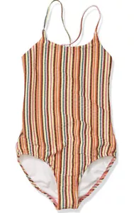 Seafolly Girls Striped Cross Back Adjustable One Piece Swimsuit 80's Geo Multi 8 - Picture 1 of 2