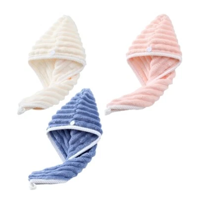 Thickened Absorbent Microfiber Hair Towel with Button Caps Quick Dry Hair Towel - Image 1 of 4