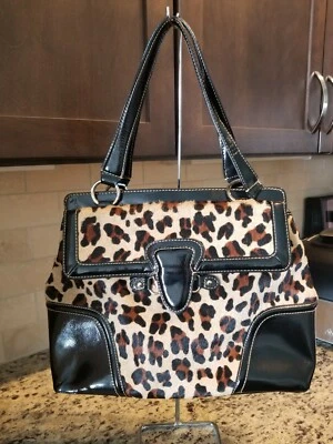 GENUINO PELO DE BECERRO Estampado de Leopardo Charol Look TALBOTS Cartera Cartera Foto 1 de 4