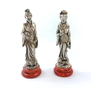 Coppia di Statue Geisha Placcate argento laminato 925 Anno1983 Arnaldo Giannelli - Photo 1/16