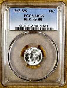 1948-S/S FS-501 RPM PCGS MS65 Roosevelt Dime - 100% Blazing White - Picture 1 of 2