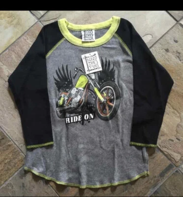 Nueva Camisa Negra Gris Manga Larga para Niños 4 5 Miss Tee-V US Motocicleta Paseo en Motocicleta Foto 1 de 3