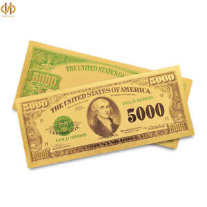 100PCS/lot 1918 USA $5000 Gold Foil Banknote Currency Bill Golden Money Note
