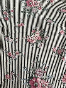 Vtg 1980s 90s Black Striped Floral Fabric Pre Washed Cotton 1 1/2 Y F63 - Picture 1 of 7