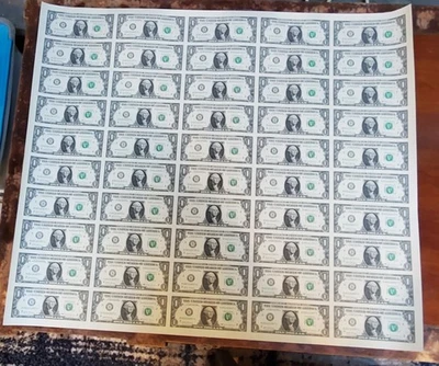 Uncut Sheet 50 Notes 2017 $1 FRN One Dollar Bills New York District UNC - Image 1 of 4