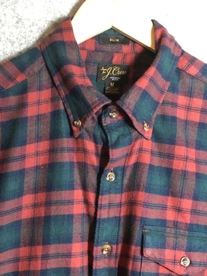 Camisa J Crew Para Hombres Mediana Roja Verde Mezcla de Cachemira Calce Ajustado Franela Foto 1 de 4