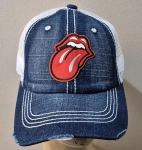 The Rolling Stones Trucker Hat Distressed Cap Blue Jean & White Mesh - Picture 1 of 15