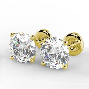 1.06 Ct Round Cut VS1/E Diamond Stud Earrings 14K Yellow Gold - Picture 1 of 6