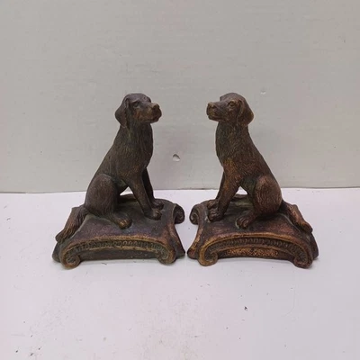 Par de sujetalibros Golden Retriever bronce dorado para perro sentado 7" MCM vintage  Foto 1 de 4
