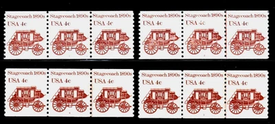 Stamp USA 4¢ Stagecoach 1890s plate numbers 1,2,3,4 coil strips of 3 - SC# 1898A - Image 1 of 4
