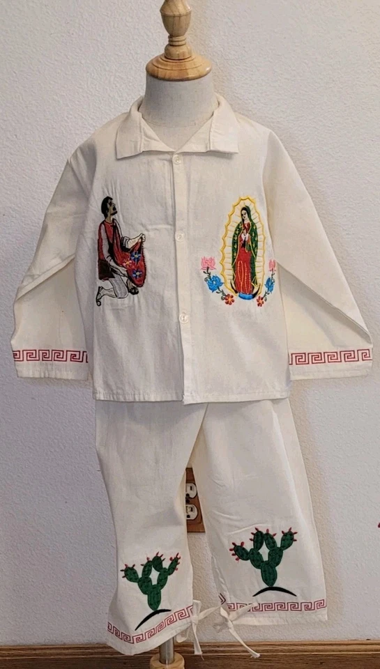 Traje 尺寸 4 de Manta Virgen De Guadalupe Y Juan Diego 2 件装儿童刺绣 Cotto — 第 1/4 张图片
