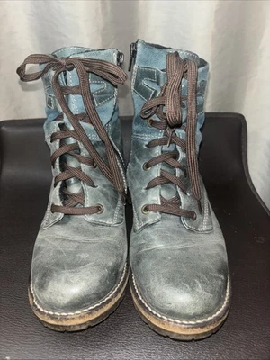Dromedaris Kara Bohemian Teal Scrunched Leather Suede Combat Boots SZ 38 Womens - Image 1 of 4