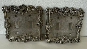 Vtg 1960’s American Tack Double Light Switch Wall Plate Metal Floral Rose - Picture 1 of 6